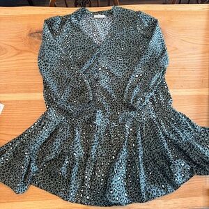 Lovestitch Teal Green Leopard Print Tiered Wrap Tunic Dress